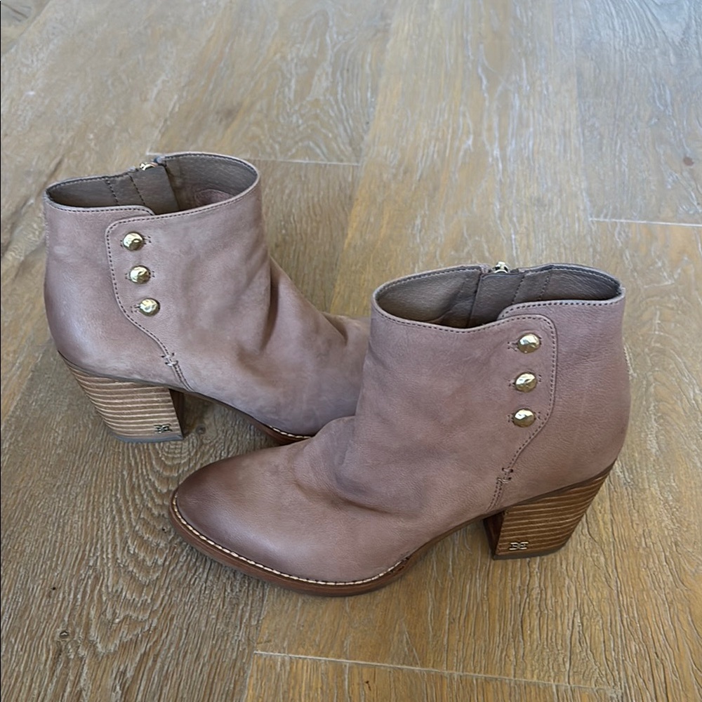 Sam Edelman Mariela Praline Ankle Boots with Gold Accents